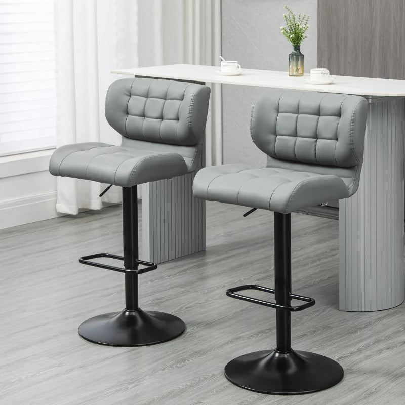 Set of 2 swivel bar stools in faux leather, grey