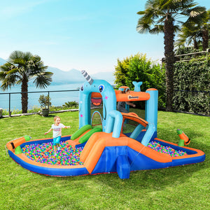 Large Narwhal Style Inflatable Water Castle with Slide, Trampoline, Pool