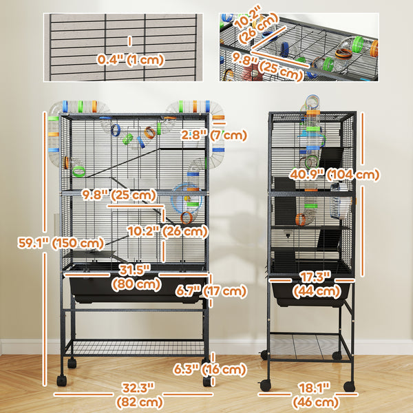 5-tier rolling cage with tray for Syrian rodents, gerbils and rats.