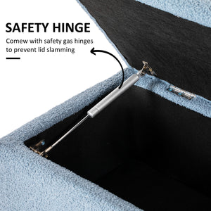 Modern storage bench with velvet upholstery, blue