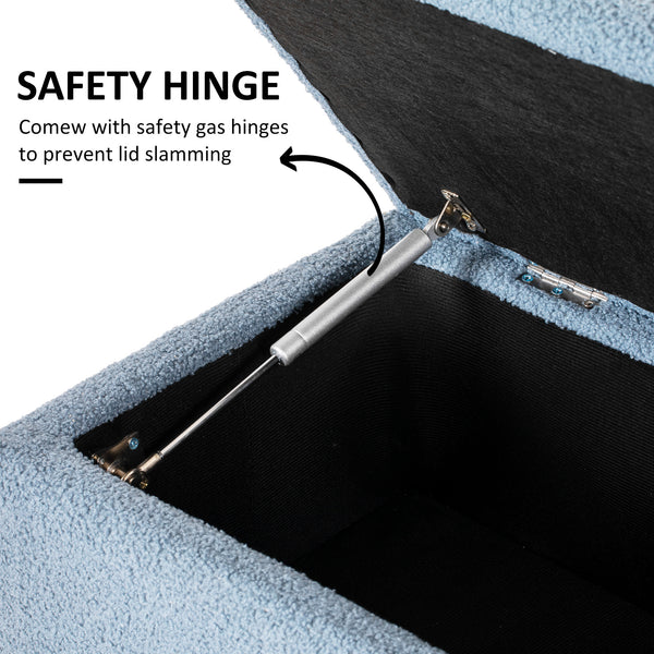 Modern storage bench with velvet upholstery, blue