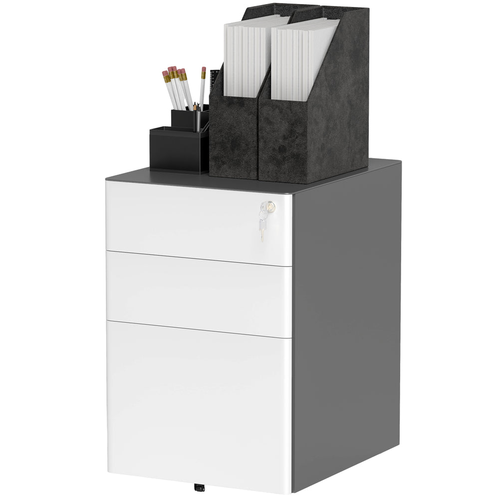 3-Drawer Home Office Filing Cabinet, Lockable for A4, Letter and Legal Size Files, Grey and White