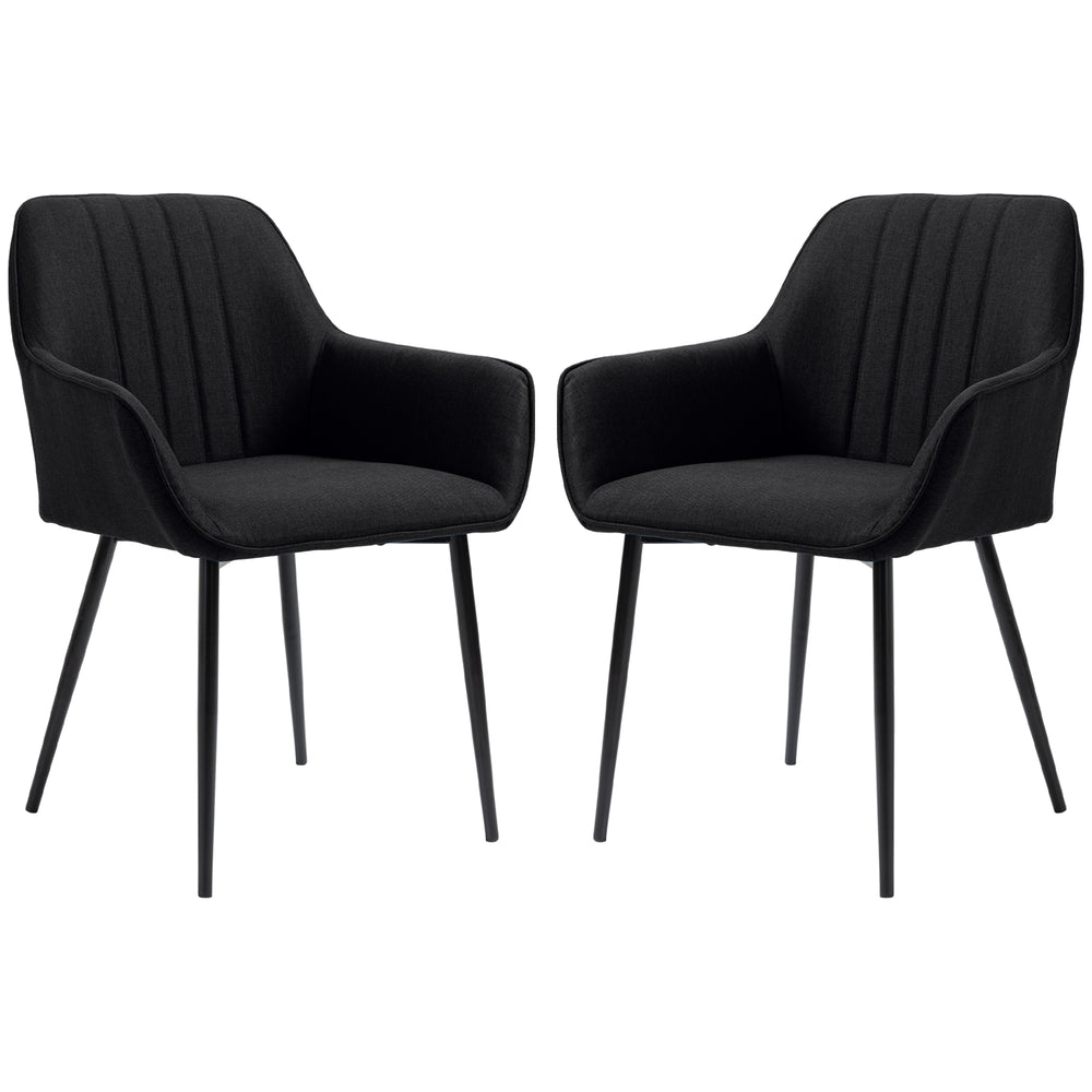 Set of 2 linen-upholstered dining chairs with metal legs, black
