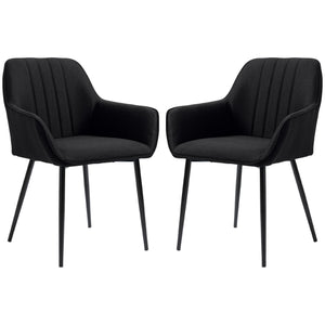 Set of 2 linen-upholstered dining chairs with metal legs, black