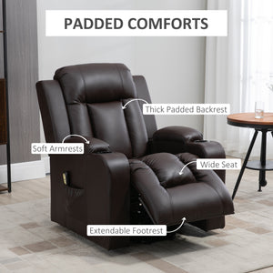 Electric lift chair in synthetic leather with footrest, brown