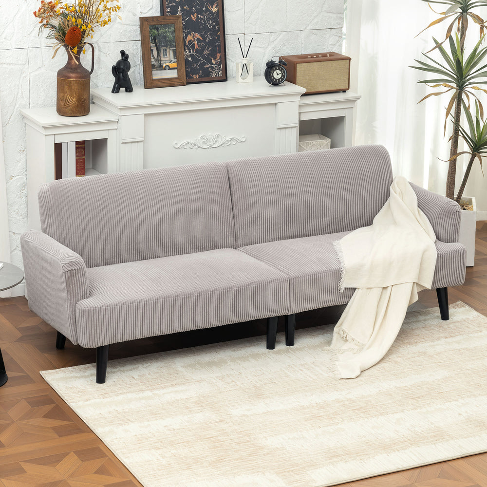 3-seater corduroy sofa with rubberwood legs and extra-wide seat, light grey