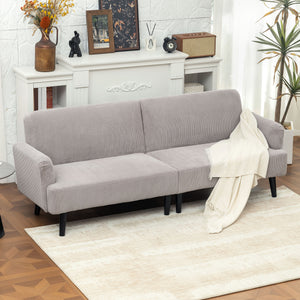 3-seater corduroy sofa with rubberwood legs and extra-wide seat, light grey
