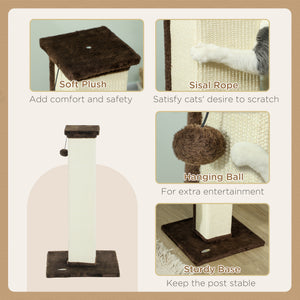 81cm High Cat Tree, Scratching Post with Hanging Ball and Soft Plush, Brown