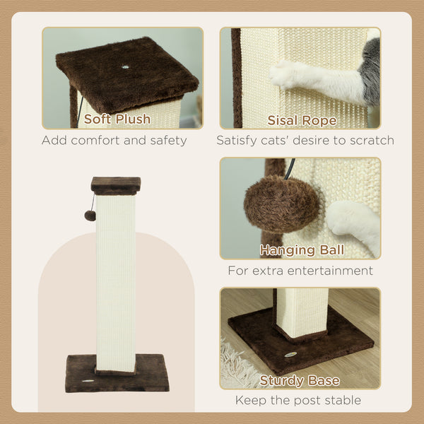 81cm High Cat Tree, Scratching Post with Hanging Ball and Soft Plush, Brown
