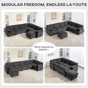 Oversized Sectional Sofa with Spring Cushion, Charcoal Gray