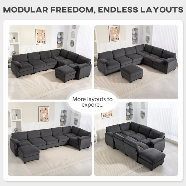 Oversized Sectional Sofa with Spring Cushion, Charcoal Gray
