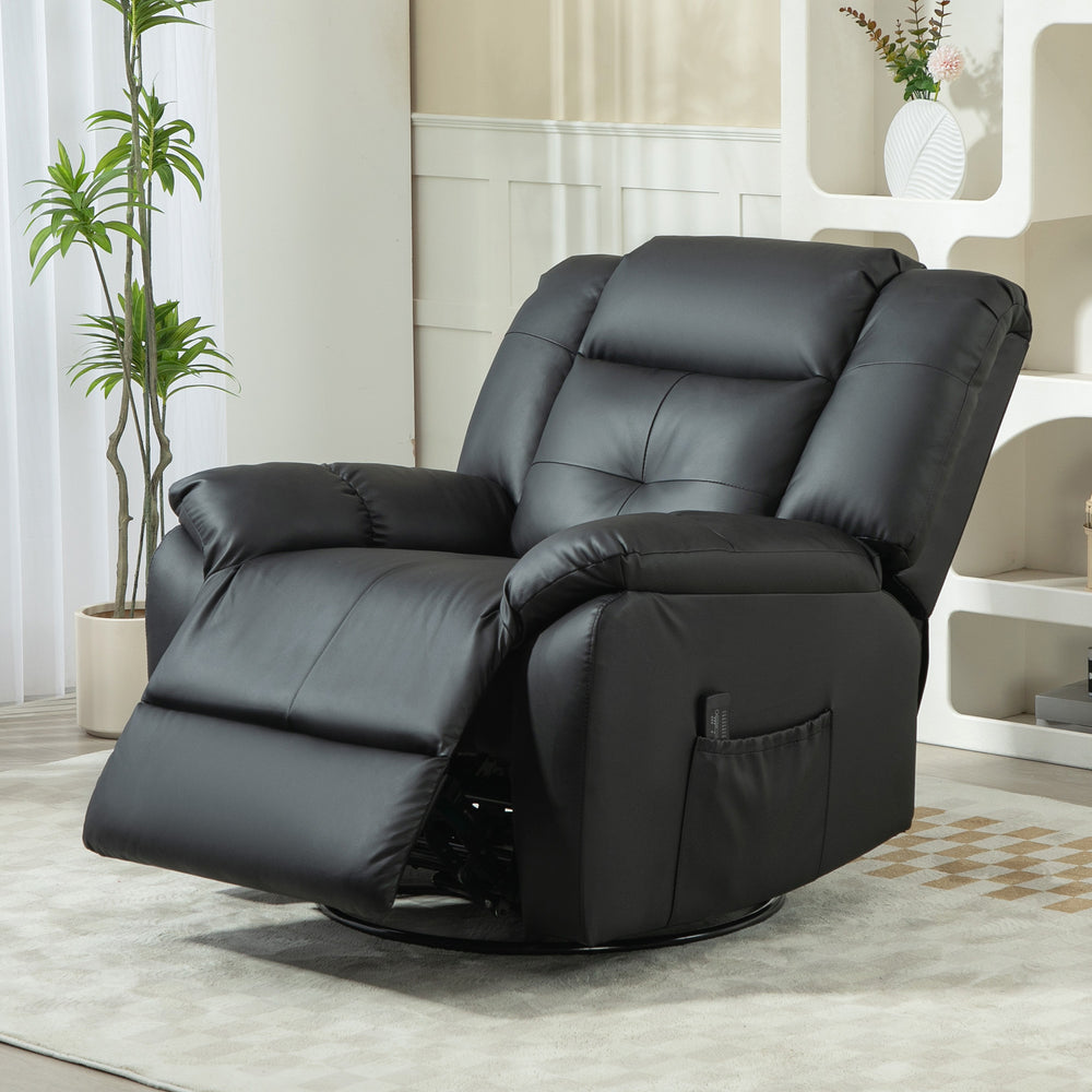 8-Point Vibration Massage Recliner Chair in Leather, Swivel, Black