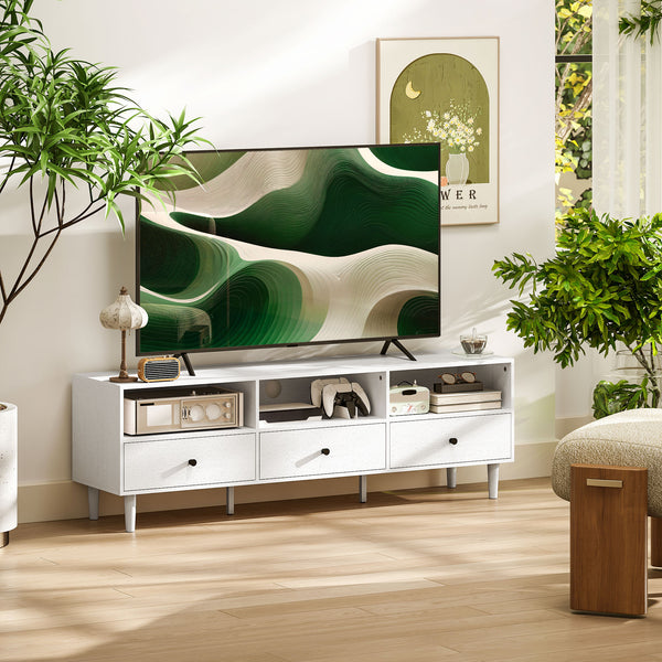 TV stand up to 75 inches with 3 storage shelves and 3 drawers, white