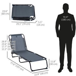 Folding chaise longue with headrest, grey