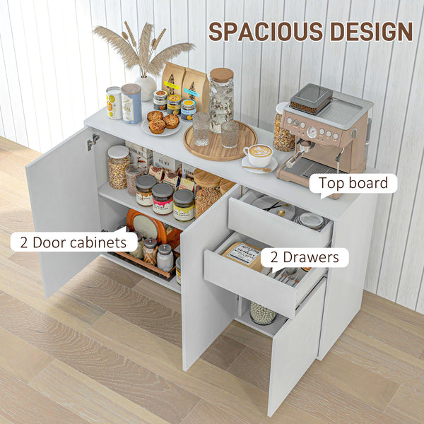 Modern Kitchen Pantry with Coffee Bar, Push-to-Open and 2 Drawers for Living Room, White