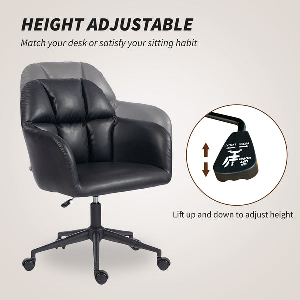 Adjustable height swivel office chair in faux leather, black