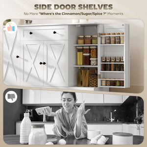 Country style sideboard with door, adjustable shelves, drawer, white