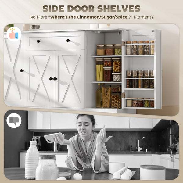 Country style sideboard with door, adjustable shelves, drawer, white