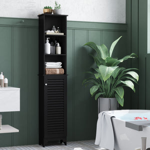 Bathroom Storage Cabinet, Freestanding Laundry Tower with 3-Tier Open Adjustable Shelf, Black