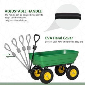 Heavy Duty 125L 4 Wheel Tilting Garden Cart, Green