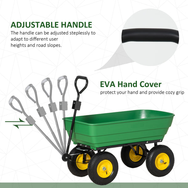 Heavy Duty 125L 4 Wheel Tilting Garden Cart, Green
