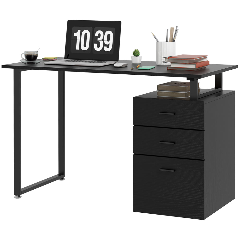 Modern Computer Desk with Storage Drawers, Black