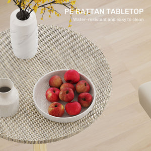 Adjustable bar table with synthetic rattan top and steel base, grey