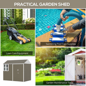 Metal garden shed with lockable door, ventilation, sloping roof, light grey