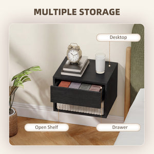 Set of 2 floating nightstands with drawer and open shelf – Black