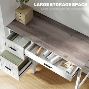 Country-style computer desk with 3 drawers, white