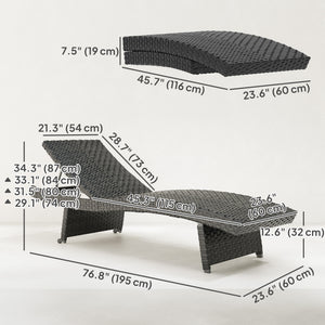 Folding wicker chaise lounge with 4-position adjustable backrest, black 