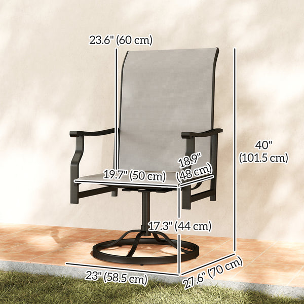 Set of 2 outdoor swivel high-back chairs, light gray