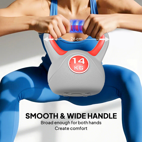 31 lb kettlebell with wide handle and stable base – Red and gray