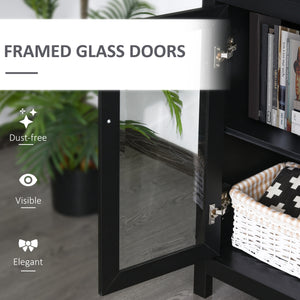 3-Tier Bookcase with Glass Doors and Adjustable Shelves, Black