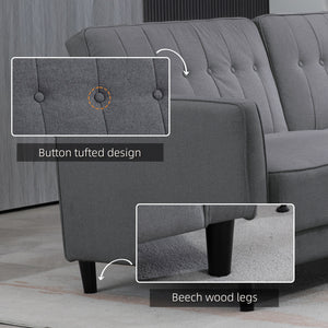 Convertible sofa bed in tufted fabric with adjustable backrest, anthracite gray