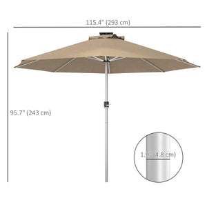 9.6-foot LED light-up parasol with 4 lighting modes, solar and USB charging, beige