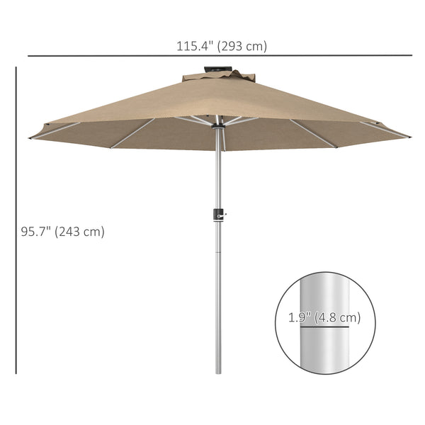 9.6-foot LED light-up parasol with 4 lighting modes, solar and USB charging, beige