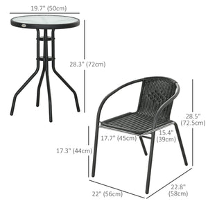 3-piece garden furniture set in woven resin with 2 stackable chairs