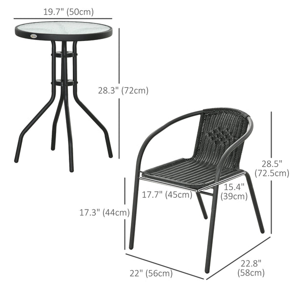 3-piece garden furniture set in woven resin with 2 stackable chairs