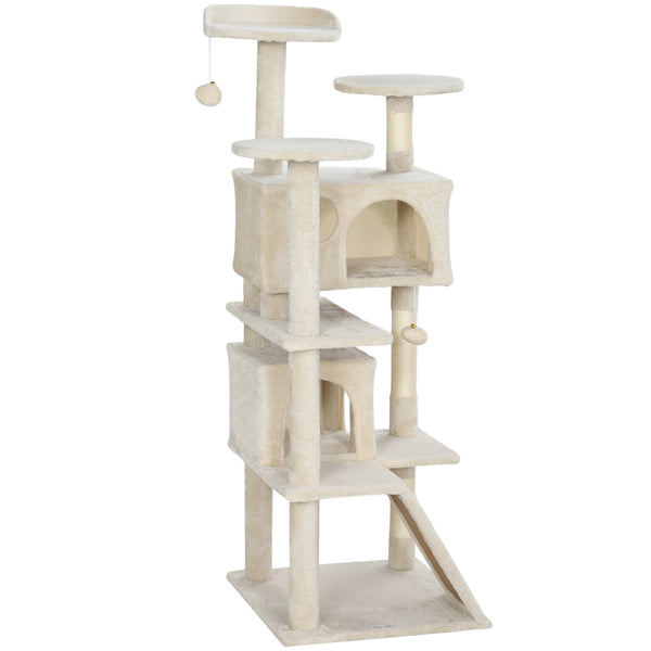 54-inch Multi-Level Cat Tree with Scratching Posts, Condos, Bed, Platforms, Beige