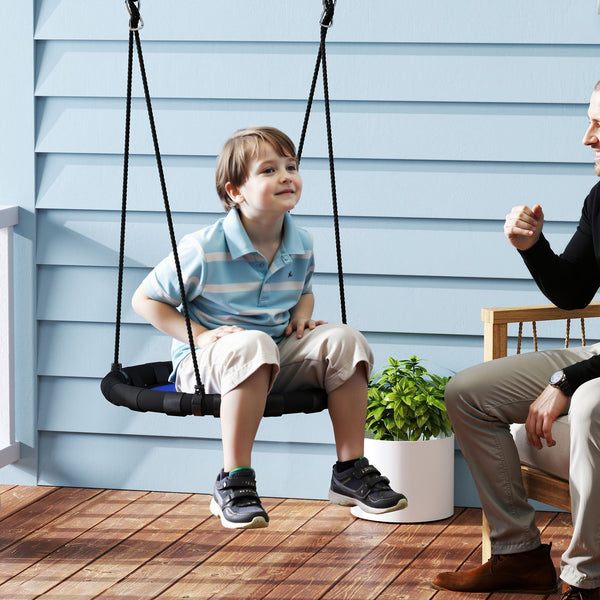 Children's swing with adjustable suspension ropes, blue