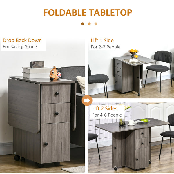 Folding dining table with drawers and storage cupboard, grey