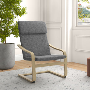 Upholstered accent chair with armrests and wooden frame – Dark gray