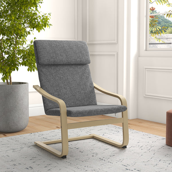 Upholstered accent chair with armrests and wooden frame – Dark gray