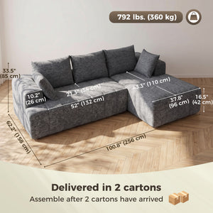 Grey convertible sectional sofa bed with chaise longue and pocket springs, grey