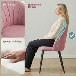 Set of 4 Modern Upholstered Dining Chairs with Metal Legs, Shell Back and Padded Seat, Pink.