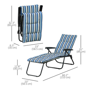Reclining lounge chair with 6-position adjustable backrest, blue and white
