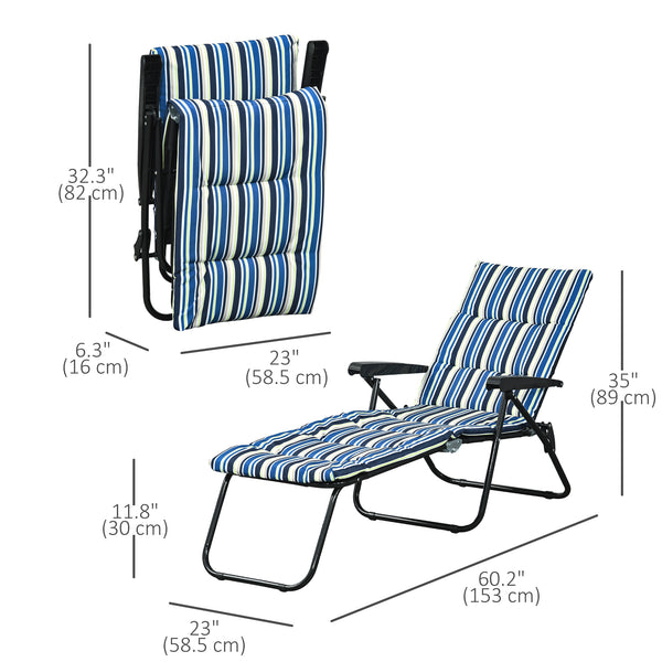 Reclining lounge chair with 6-position adjustable backrest, blue and white