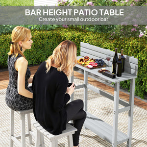 Rectangular outdoor bar table with integrated footrest, grey