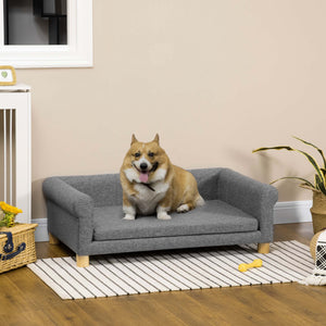 Modern Pet Sofa for Medium and Large Pets with Removable Cushion, Dark Grey